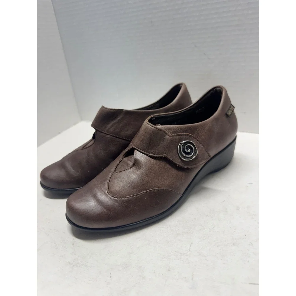 Mephisto Air-Jet Brown Leather Wedge Loafers Shoes Womens 5.5 22750 305 228